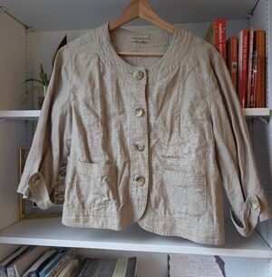 Marvin Richards Women Beige Linen Blazer Jacket Cropped Button Size Medium Boho